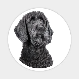 [AI Art] Portrait of a Black Labradoodle, Line Art Magnet